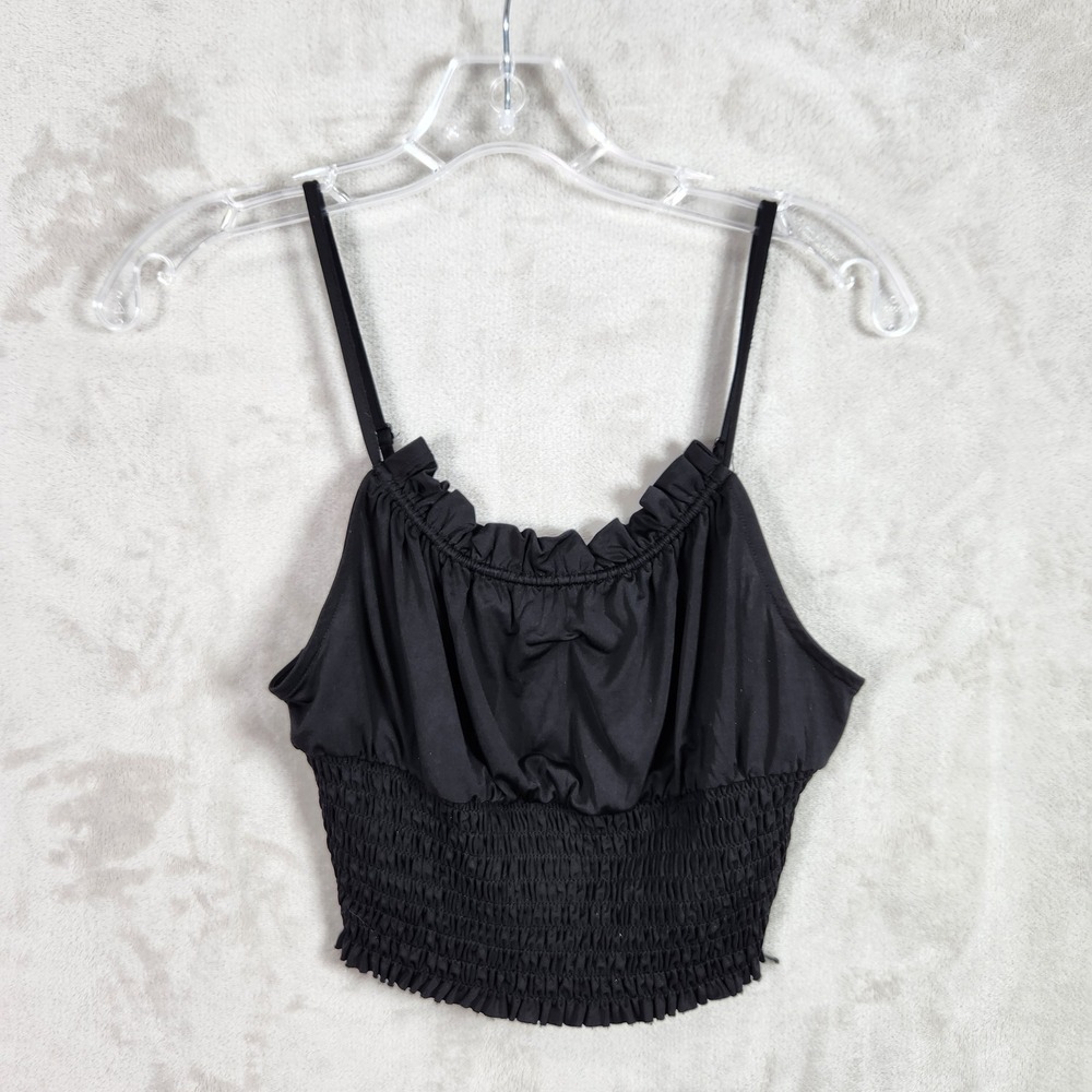 Urban Outfitters Smocked Crop Top‎ Womens Medium Black Ruffle Cami Y2K Boho